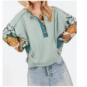 Women's Contrast Long Sleeves Top - SAGE+FIG M - 1 of 2