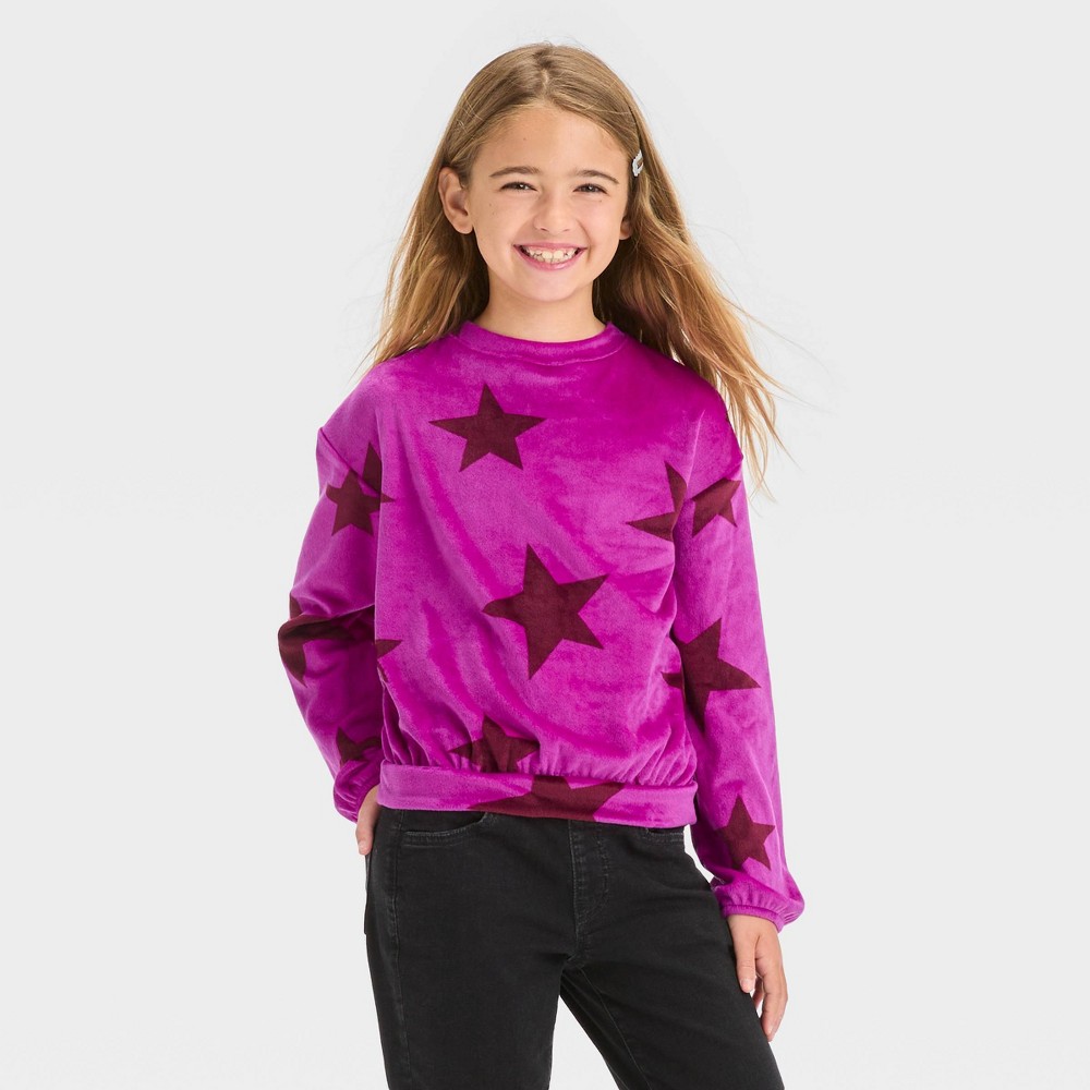 ( case of 10 pcs) Girls' Microfleece Star Pullover Sweatshirt - Cat & Jack™ Magenta M