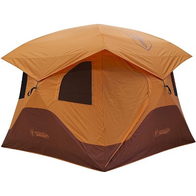 Gazelle GT401SS T4 Extra Large 4 Person Capacity Portable Pop Up Outdoor Shelter Camping Hub Tent with 2 Doors and 6 Windows, Orange