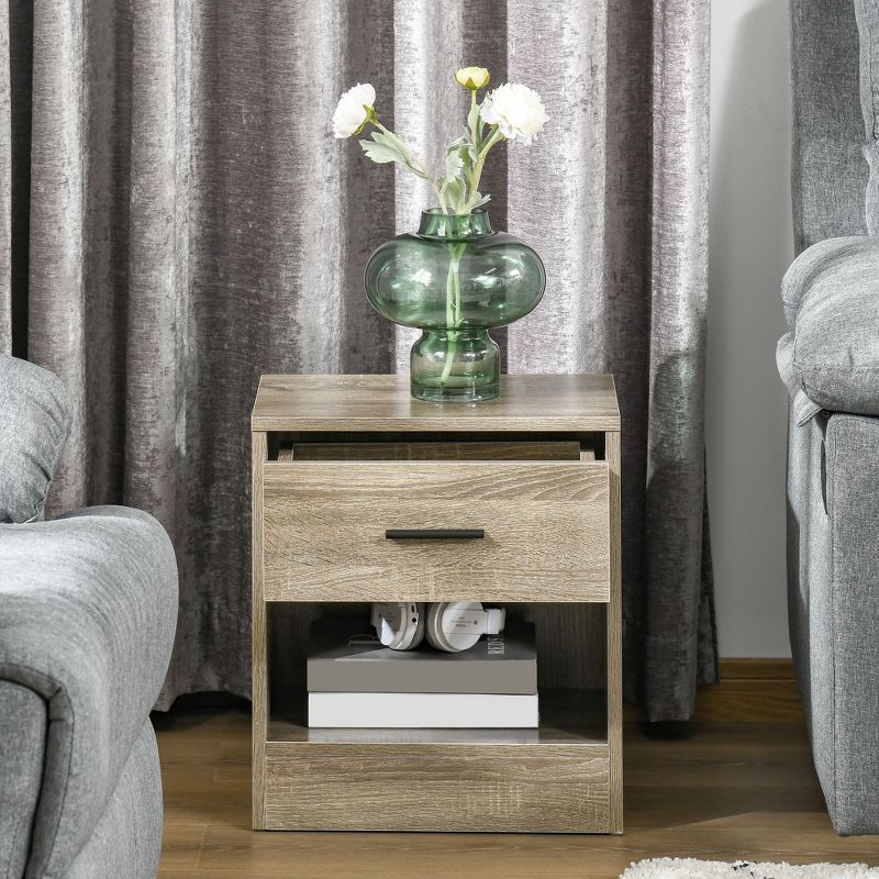 HOMCOM Modern Nightstand, Accent End Table with Drawer and Storage Shelf, Sofa Side Table for Living Room or Bedroom, 2 of 7