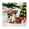 Kurt Adler Noble Gems Glass Ornament for Christmas Tree, Reindeer with Santa Hat & Present - 2 of 3