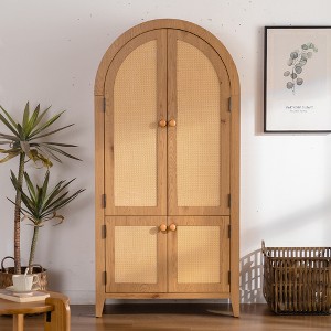 63.39"H Arched MDF & Rattan Kitchen Pantry Cabinet with Doors and Adjustable Shelves, Freestanding Storage Cupboard for Bathroom - 1 of 4