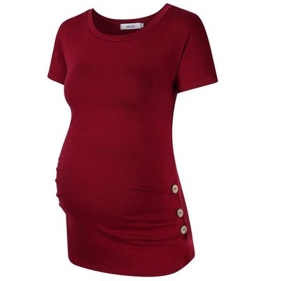 Maternity Shirt Side Button and Ruched Maternity Tunic Tops Maternity Short Sleeve