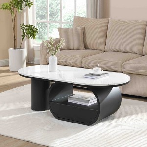 NicBex 47.24" Oval Coffee Table with Storage, Faux Marble Top Table with Gold Metal Frame & Hidden Drawer for Living Room - 1 of 4