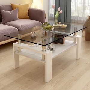 VYNXARIA Rectangle Coffee Table, Tempered Glass Tabletop with MDF Layer, Modern Table for Living Room - 1 of 4