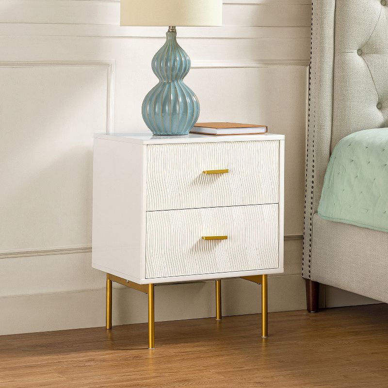Valente 25.2'' Tall 2-Drawer Nightstand with Wavy Embossed Texture Modern Nightand Set of 2|KARAT HOME, 2 of 11