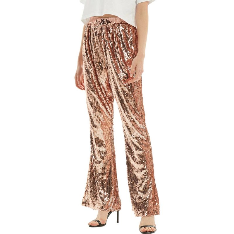 Anna-Kaci Women's Sparkly Sequin Flare Wide Leg Pants, 1 of 6