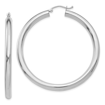 Black Bow Jewelry 4mm, 14k White Gold Classic Round Hoop Earrings, 50mm (1 7/8 Inch)
