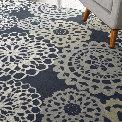 Rare Jewels Medallion Black Synthetic 7'9" x 10'10" Indoor/Outdoor Rug