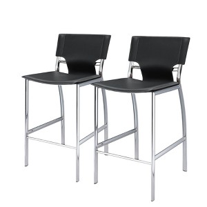 HomeRoots Set of Two 25" Gray and Silver Faux Leather and Metal Low Back Counter Height Bar Chairs - 1 of 4