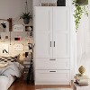 Wooden Armoire Wardrobe Closet with 2 Drawers, 70 "Tall Clothing Storage Cabinet with 2 Doors, Modern Bedroom Clothing Armoires with Hanging Rods - 3 of 4