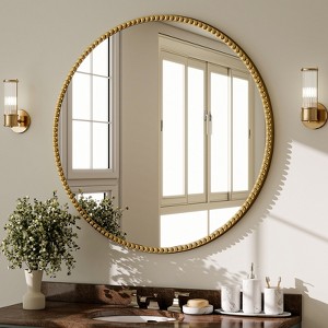 BEAUTYPEAK Round Wall Mirror 24"x24" Antique Beaded Resin Frame Vanity Mirror - 1 of 4