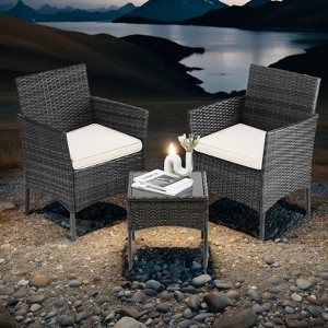 INFURNIC Patio Dining Sets Set 3 Pieces Patio Furniture, Outdoor with Glass Table, Wicker Rattan Patio Chair for Garden, Terrace, Black, 23"*22"*31.4" - 1 of 4