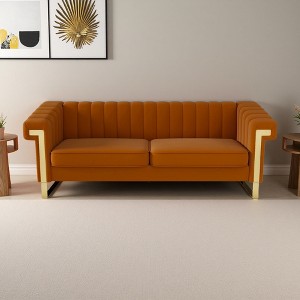 Modern Polyester Sofa with Turn-Out Arms & Gold Legs - 1 of 4