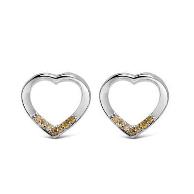 Haus of Brilliance Silver Yellow Diamond Accent Open Heart Stud Earrings