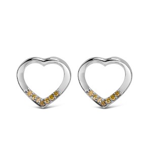 Haus of Brilliance Silver Yellow Diamond Accent Open Heart Stud Earrings - 1 of 4
