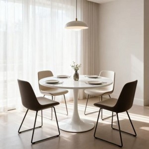 Homy Casa Round Dining Table with Marble Top and Pedestal Base for Kitchen or Dining Room, White - 1 of 4