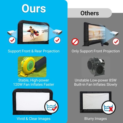 16ft Black Inflatable Outdoor Movie Projector Screen with Quiet Air Blower