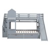 Twin-Over-Twin/Full-Over-Full Castle Style Bunk Bed with 2 Drawers 3 Shelves and Slide, White/Gray/Pink/Blue - ModernLuxe - 4 of 4