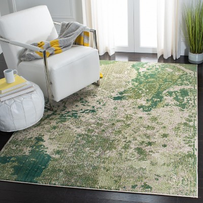 Green and Ivory Rectangular Hand-Knotted Synthetic Area Rug