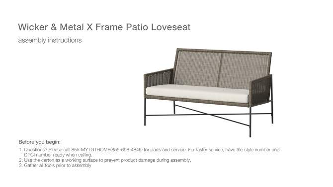 Wicker &#38; Metal X Frame Outdoor Patio Loveseat - Gray - Threshold&#8482; designed with Studio McGee, 2 of 9, play video