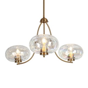 LNC Chrysaorican 3-Lights 31" Modern Candlestick Oversized Chandelier, Polished Gold and Iridescent Glass - 1 of 4