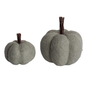 Transpac Set of 2 Green Felt Pumpkins Decorative Objects Foam Fall Harvest Tabletop Decor for Autumn Celebrations - 1 of 1