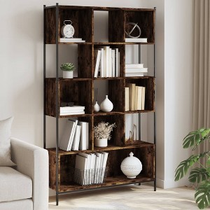 vidaXL Bookcase Smoked Oak 40.2 in.x11 in.x67.7 in. Engineered Wood - 1 of 4