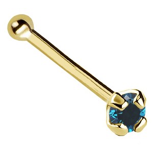 Jewelry Avalanche 22G 14K Gold Ball-end Nose Stud with Blue Diamond - 1 of 2