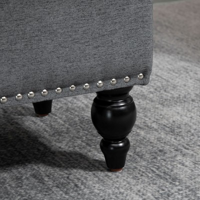 Elegant Gray 67cm Tufted Fabric Ottoman with Wood Legs and Storage