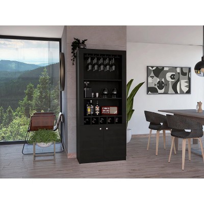 Depot E-Shop Bar Double Door Cabinet, Five Built-in Wine Rack, Three Shelves