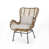 GDFStudio Izidro Outdoor Wicker and Glass 3 Piece Chat Set with Cushions, Light Brown/Beige - 4 of 4