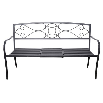 Metal Garden Bench with Retractable Table Black - Alpine Corporation