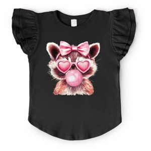 Valentine Raccoon With Bubblegum - Flutter Sleeve Graphic T-Shirt - 1 of 4