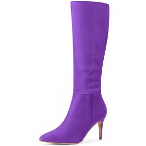 Allegra K Women's Pointed Toe Side Zip Stiletto Heel Knee High Boots - 1 of 4