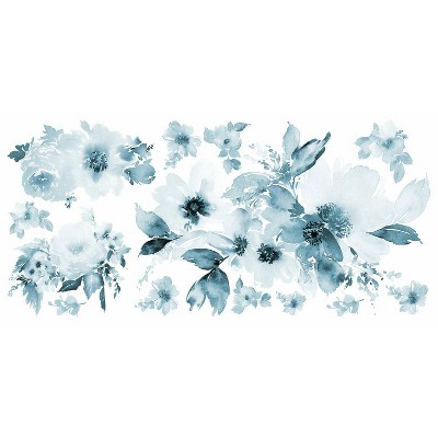 Blue Watercolor Floral Peel and Stick Wall Decals