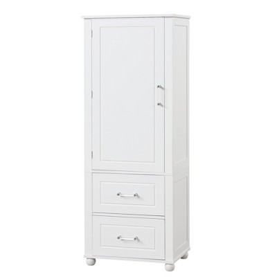 Cesicia Tall Bathroom Storage Cabinet with Two Drawers and Adjustable Shelf, MDF Board with Painted Finish, White