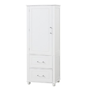 Cesicia Tall Bathroom Storage Cabinet with Two Drawers and Adjustable Shelf, MDF Board with Painted Finish, White - 1 of 4