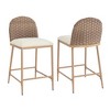 Set of 2 Dining Chair Upholstered Bar Stool Counter Stool Armless Chairs Accent Chair with Padded Seat & Iron Base, Brown&Beige - Modernluxe - 2 of 4