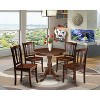 HomeStock 5-Piece Mahogany Finish Solid Wood Top Dining table with 4 Chairs with Slat Back - 2 of 4