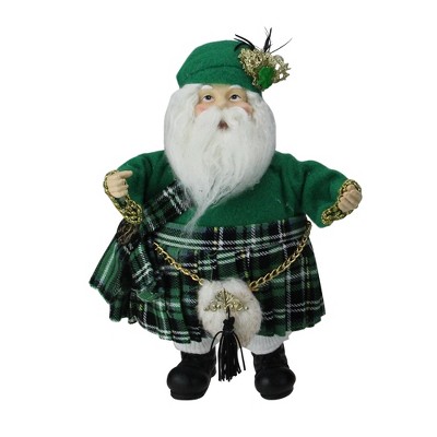 Roman 9" International Christmas Irish Santa Claus Figure in Green Kilt & Sporran