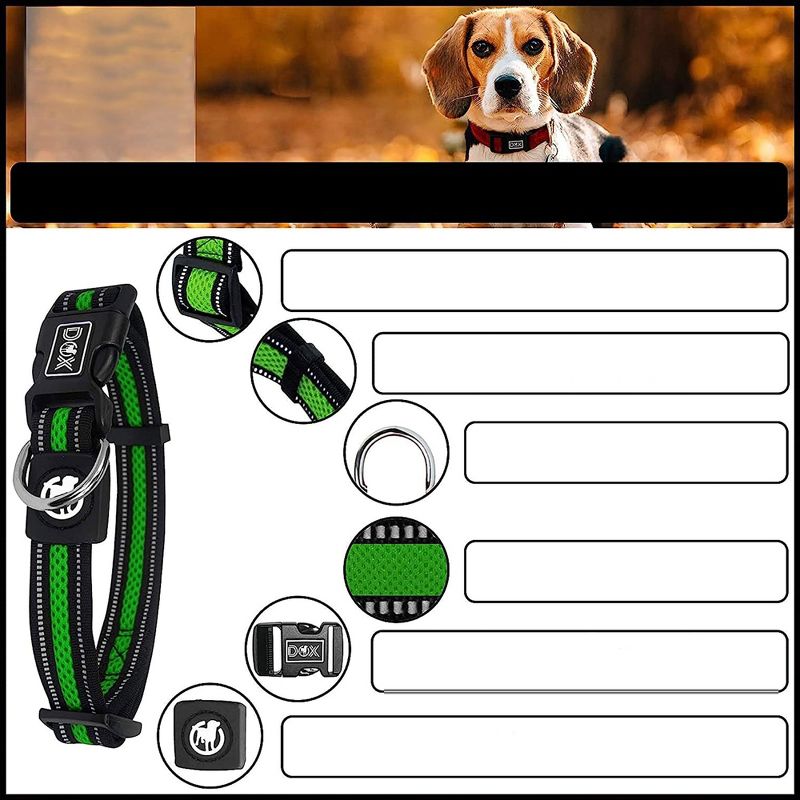 DDOXX Reflective Airmesh Dog Collar - Small - Green, 3 of 6