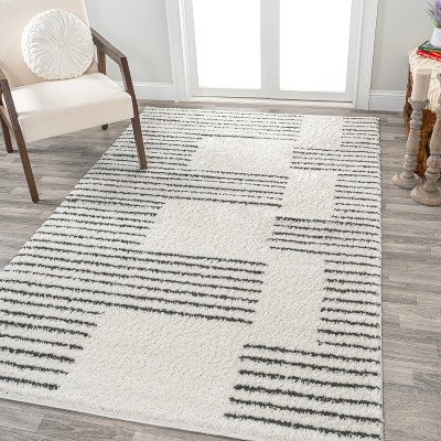 Petra Abstract Stripe Geometric Shag Area Rug - JONATHAN Y