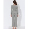 cheibear Women's Sleepwear Lounge Ribbed Knit Peplum Tops with Lace Long Sleeve Pajamas Set - 3 of 4