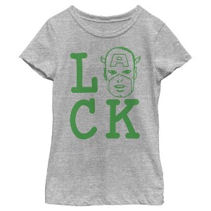 Girl's Marvel St. Patrick's Day Captain America face Luck T-Shirt - 1 of 4