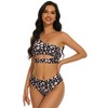 Womens One Shoulder Tankini Sets Hollow Sexy Textured Swimwear Sets Cute Swimsuit for Beach Summer Vacation - 3 of 4