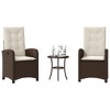 vidaXL 3-Piece Bistro Set Brown Poly Rattan with Cushions - Outdoor Patio Garden Furniture with Reclining Chairs and Adjustable Backrest - 2 of 4