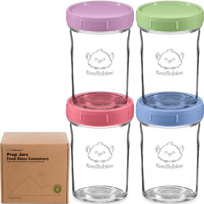 4pk Prep Baby Food Storage Containers, 8 oz Leak-Proof, BPA Free Glass Baby Food Jars for Feeding
