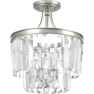 Progress Lighting Glimmer 3-Light Semi-Flush Pendant, Silver Ridge, Prismatic Glass - 1 of 4