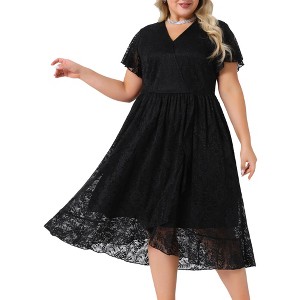 Agnes Orinda Women's Plus Size Lace Faux Wrap V Neck Short Sleeve Flowy Wedding Guest Midi A Line Dresses - 1 of 4